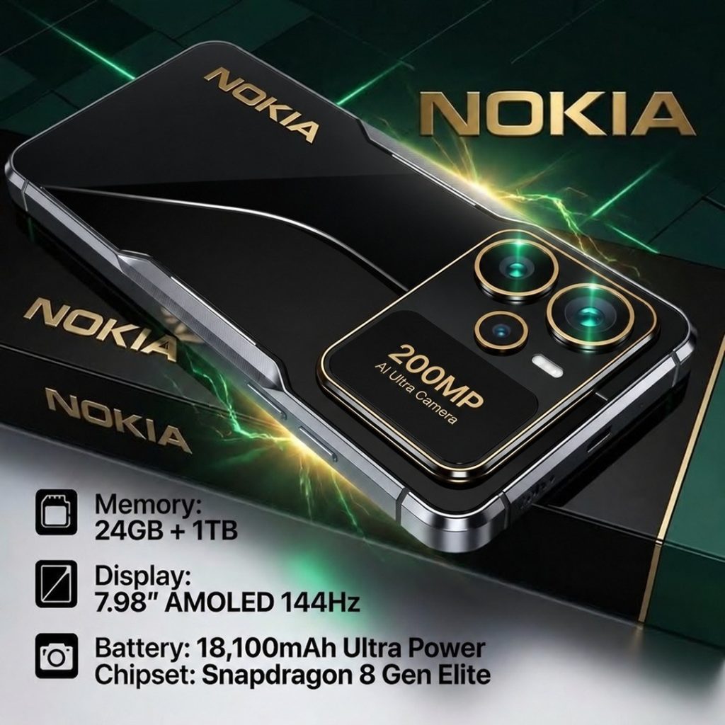 Nokia Thunder Max 2026 Black & Gold Specs: 200MP Cameras, 24GB RAM, 18100mAh Battery!